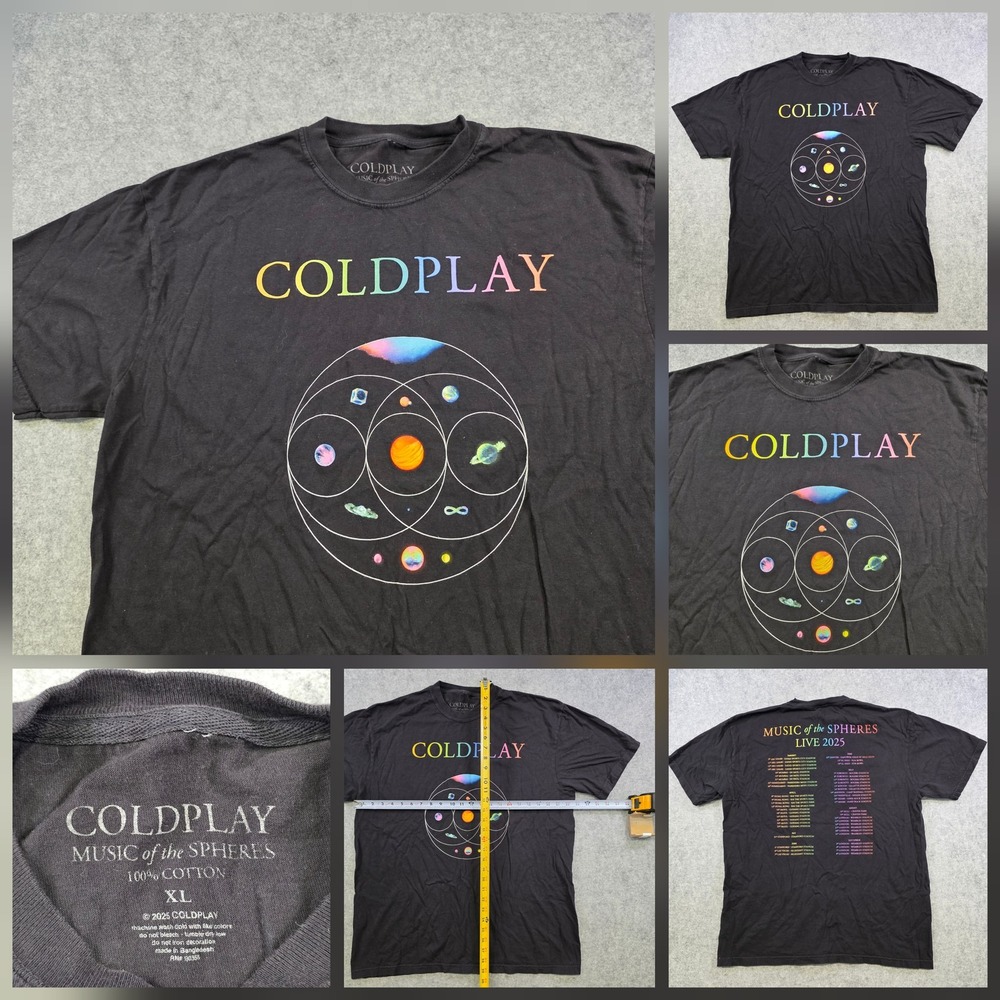 Coldplay Music Of The Spheres T Shirt Mens XL Black 2025 World Tour Band Tee
